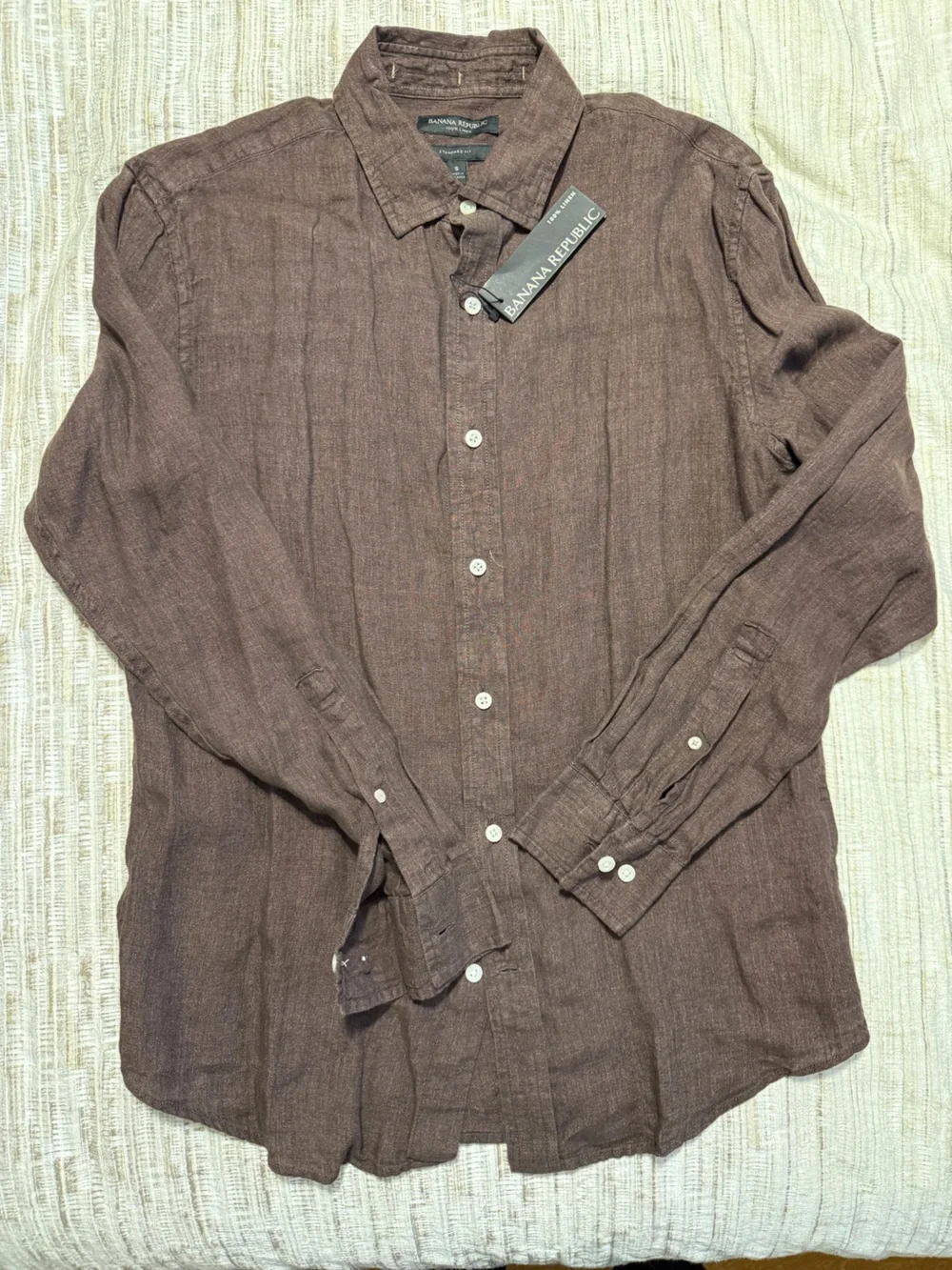 Banana Republic Men's Brown Linen-Cotton Button Down Shirt